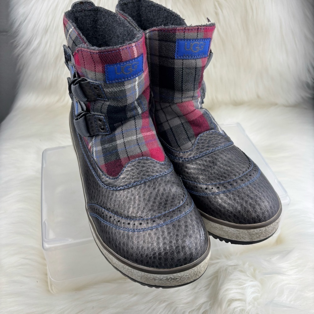 UGG Australia Checkered Leather Boots with Buckles